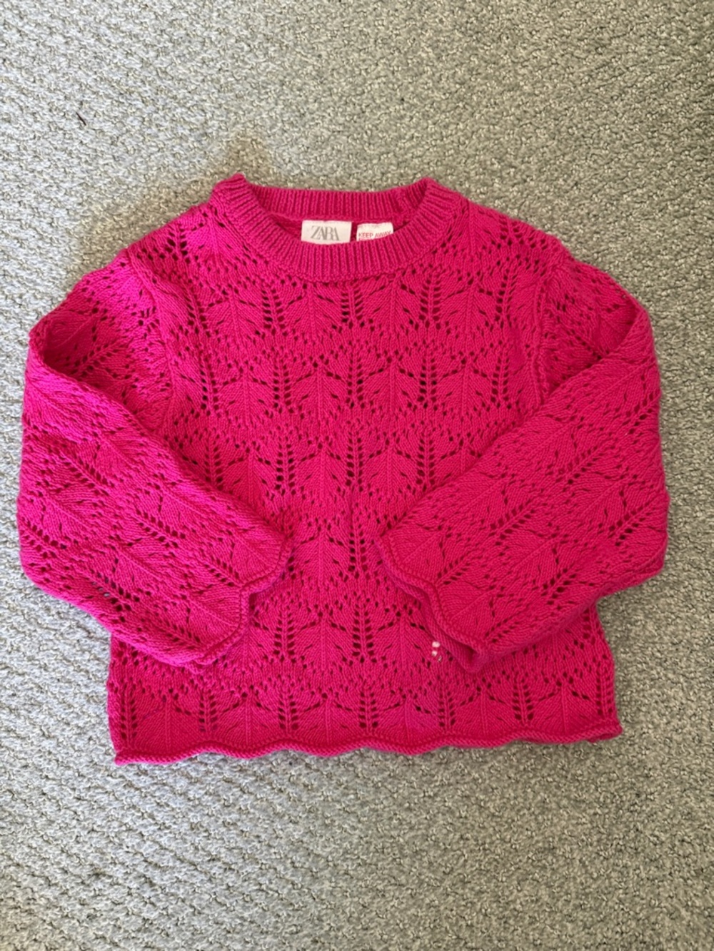 Zara Bright Fuchsia Open-Knit Crewneck Sweater